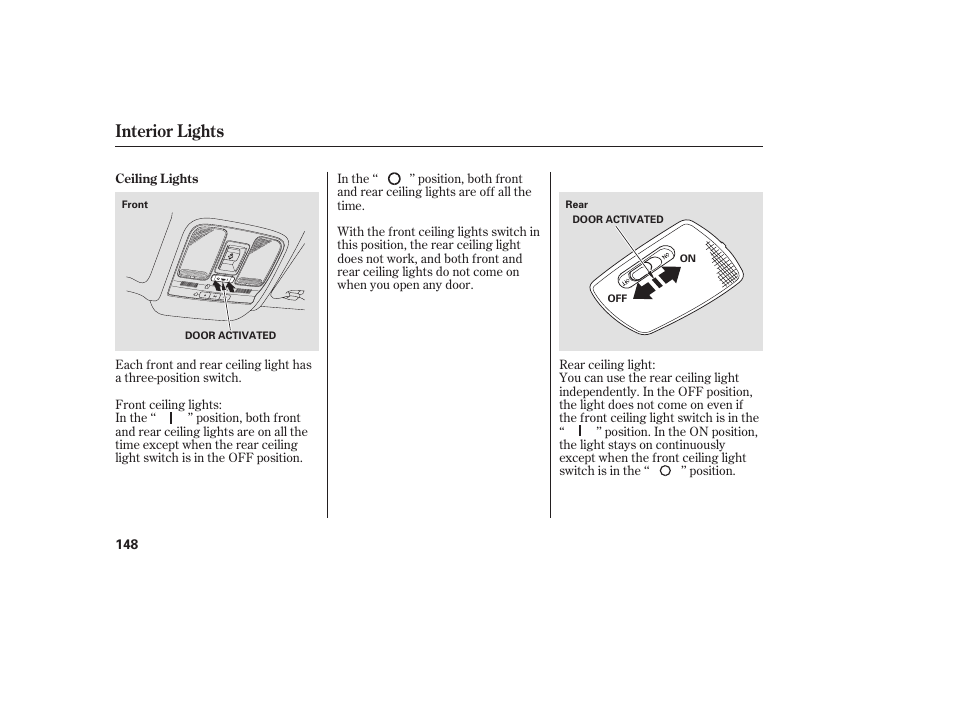 Interior lights | Acura 2009 RDX User Manual | Page 154 / 434