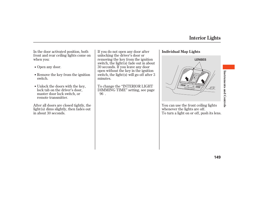 Interior lights | Acura 2009 RDX User Manual | Page 155 / 434