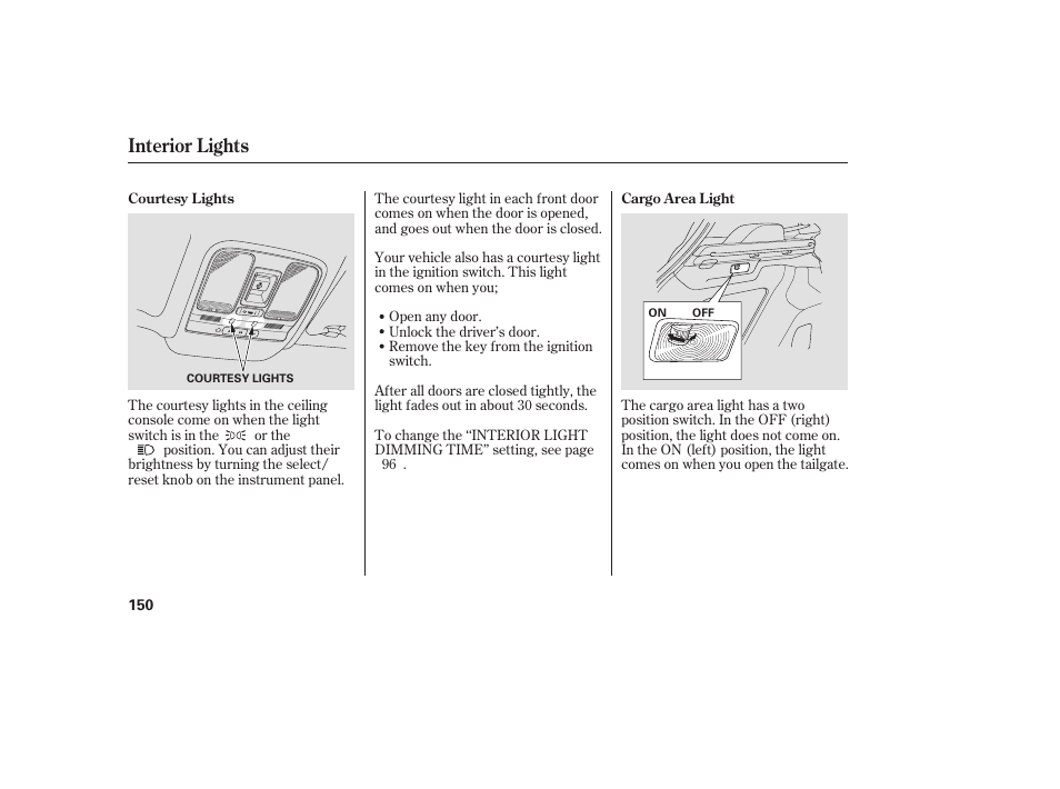 Interior lights | Acura 2009 RDX User Manual | Page 156 / 434