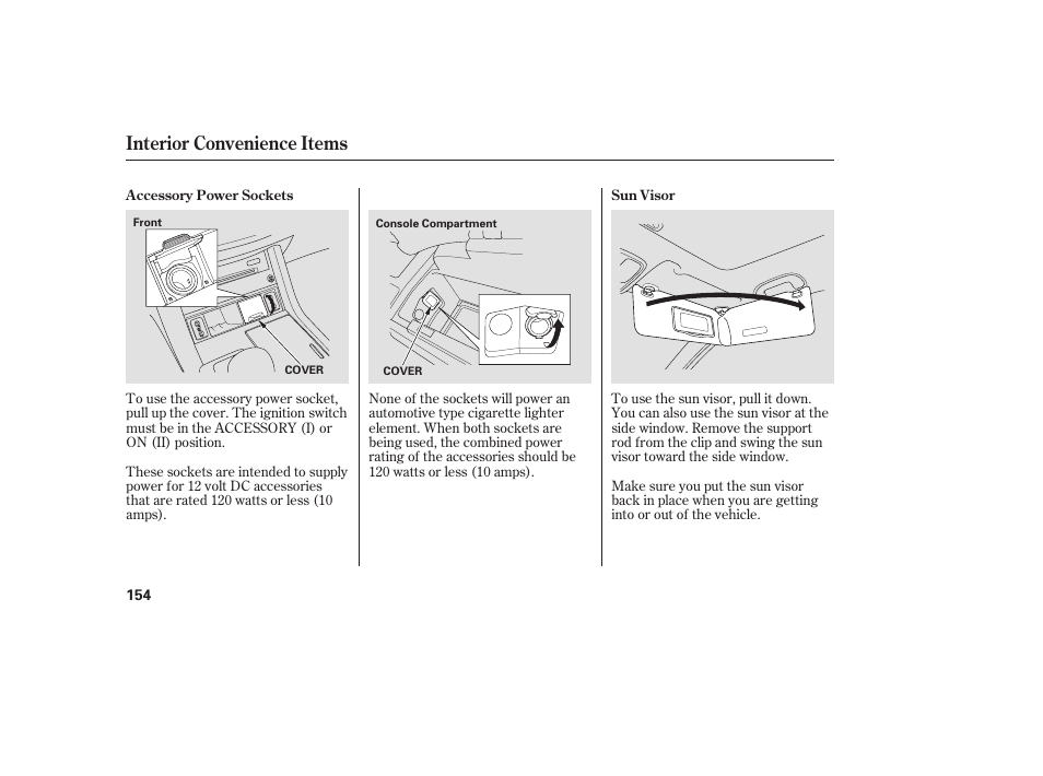 Interior convenience items | Acura 2009 RDX User Manual | Page 160 / 434