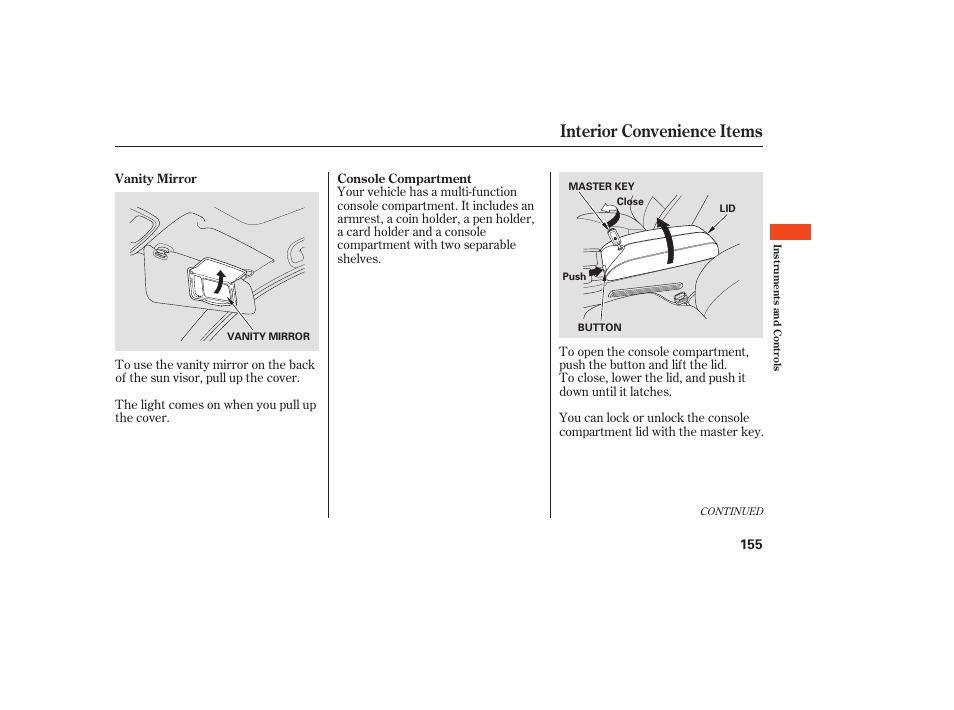 Interior convenience items | Acura 2009 RDX User Manual | Page 161 / 434