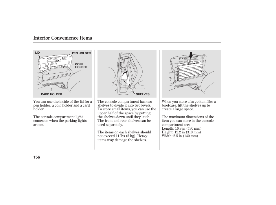 Interior convenience items | Acura 2009 RDX User Manual | Page 162 / 434