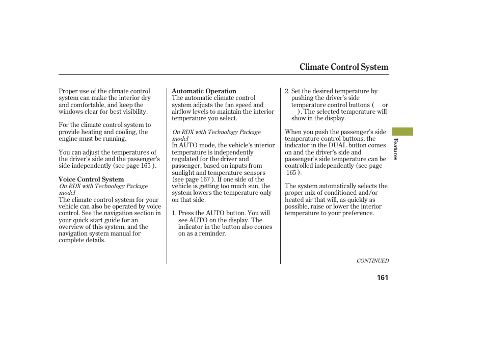 Climate control system | Acura 2009 RDX User Manual | Page 167 / 434