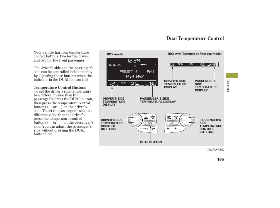 Dual temperature control | Acura 2009 RDX User Manual | Page 171 / 434