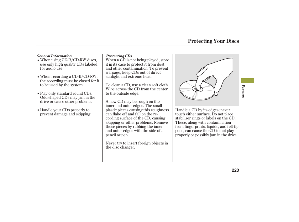 Protecting your discs | Acura 2009 RDX User Manual | Page 229 / 434