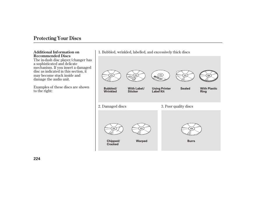 Protecting your discs | Acura 2009 RDX User Manual | Page 230 / 434