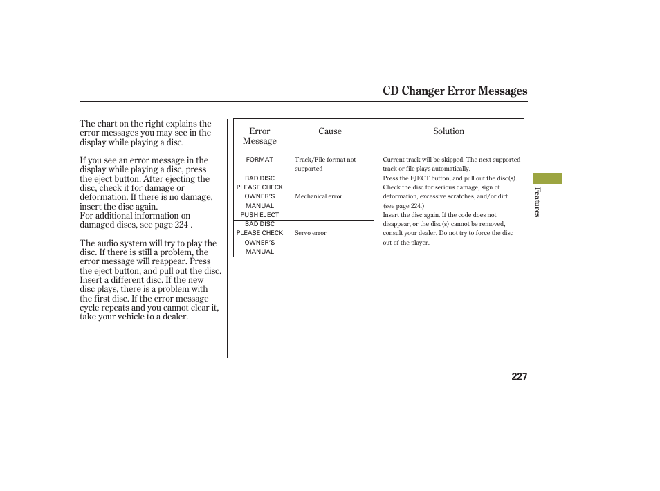 Cd changer error messages | Acura 2009 RDX User Manual | Page 233 / 434