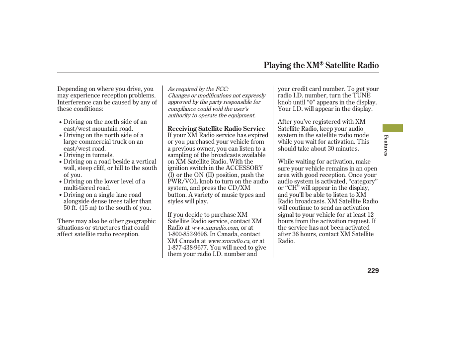 Playing the xm satellite radio | Acura 2009 RDX User Manual | Page 235 / 434