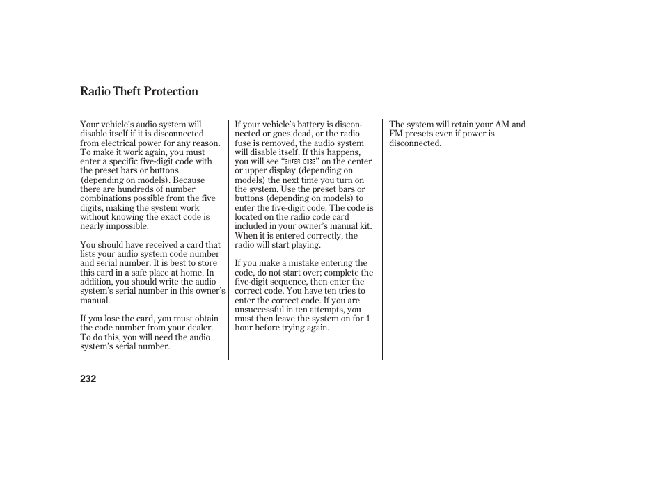 Radio theft protection | Acura 2009 RDX User Manual | Page 238 / 434
