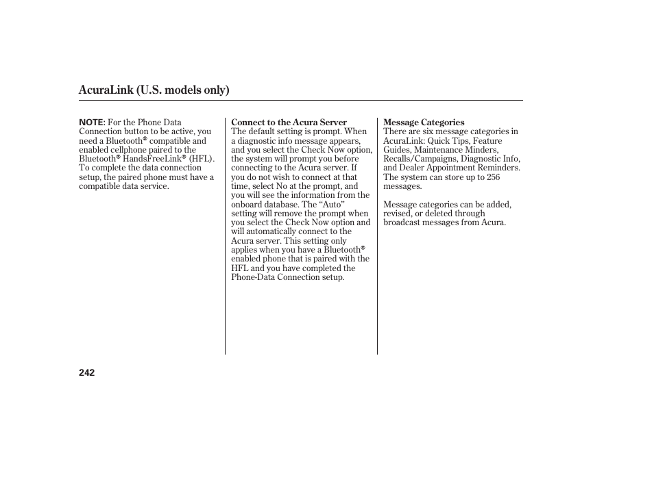 Acuralink (u.s. models only) | Acura 2009 RDX User Manual | Page 248 / 434