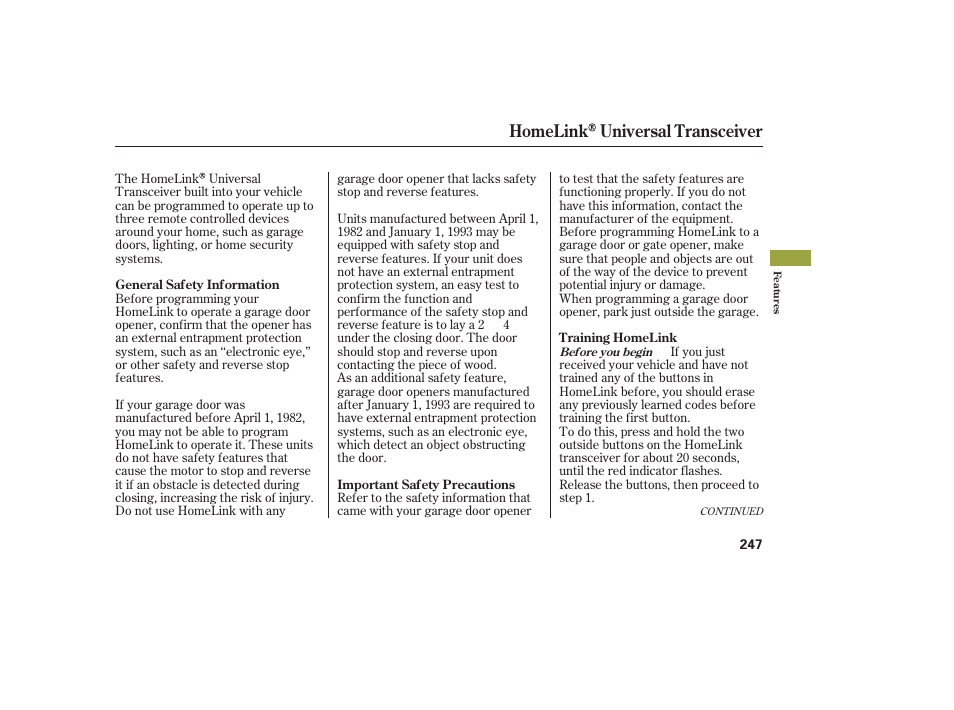 Homelink universal transceiver | Acura 2009 RDX User Manual | Page 253 / 434