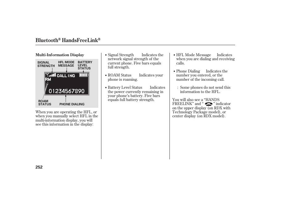 Bluetooth handsfreelink | Acura 2009 RDX User Manual | Page 258 / 434