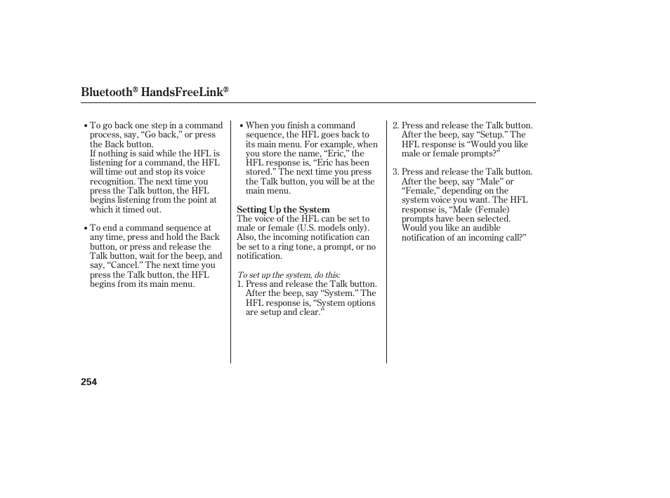 Bluetooth handsfreelink | Acura 2009 RDX User Manual | Page 260 / 434