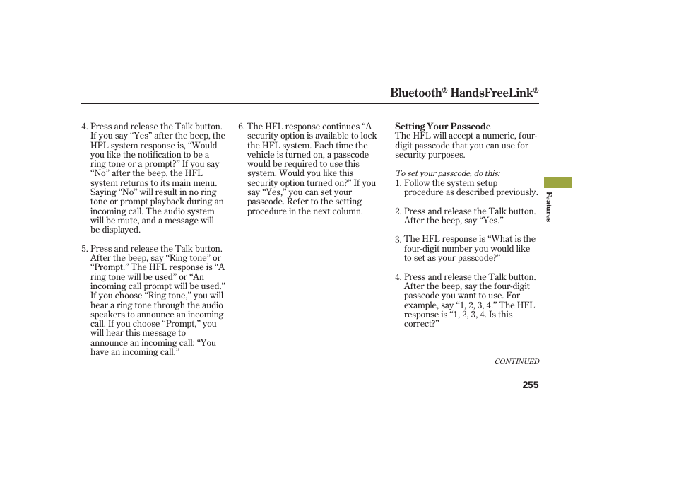 Bluetooth handsfreelink | Acura 2009 RDX User Manual | Page 261 / 434