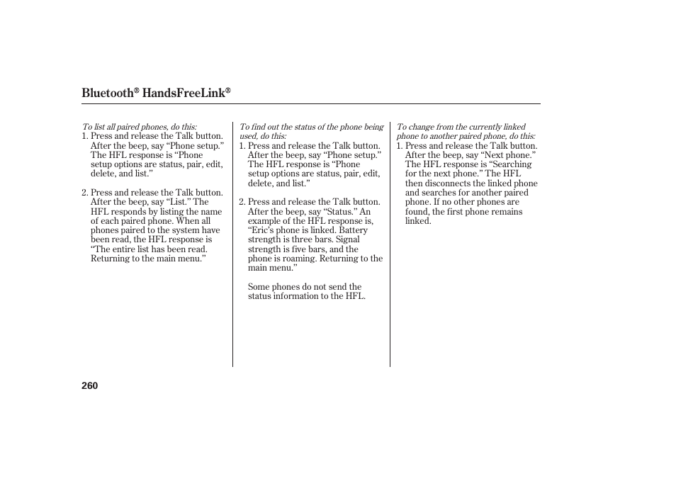 Bluetooth handsfreelink | Acura 2009 RDX User Manual | Page 266 / 434