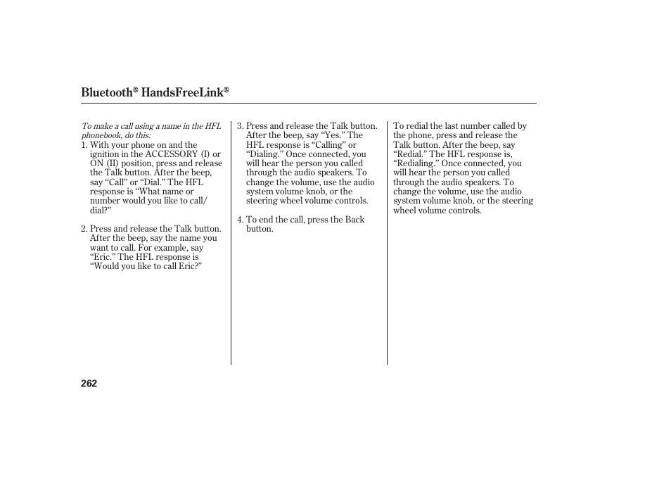 Bluetooth handsfreelink | Acura 2009 RDX User Manual | Page 268 / 434