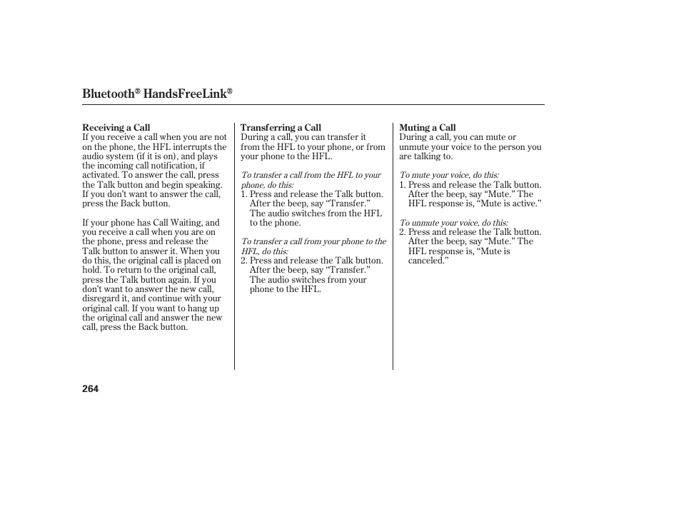 Bluetooth handsfreelink | Acura 2009 RDX User Manual | Page 270 / 434