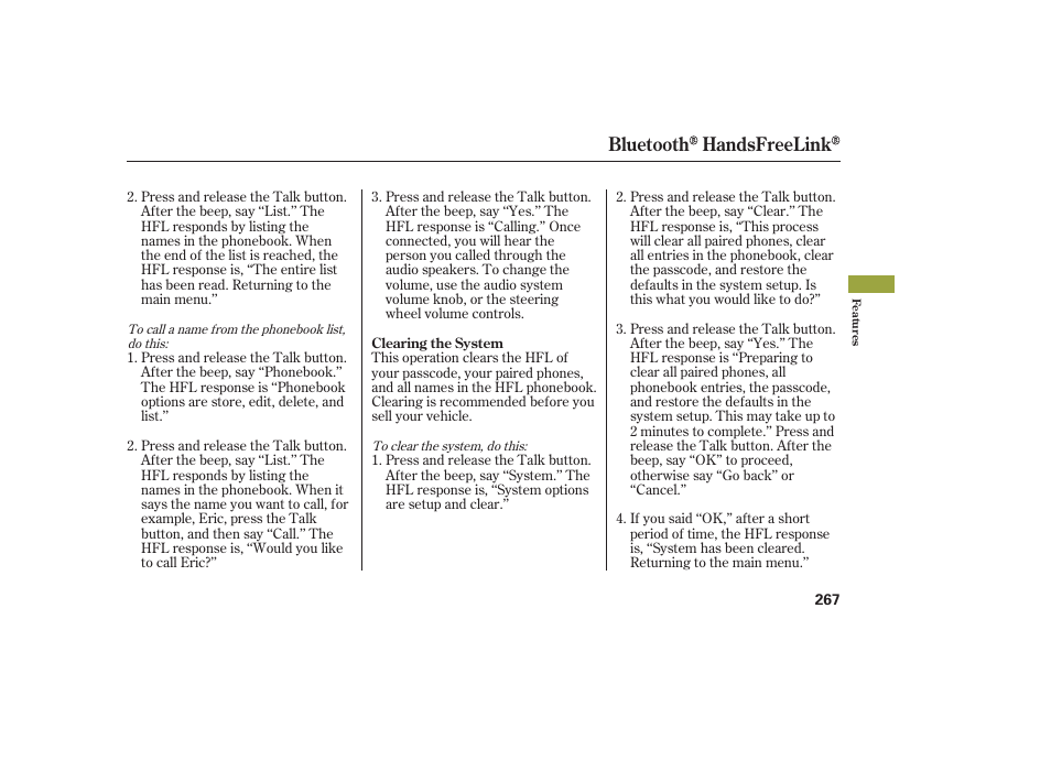 Bluetooth handsfreelink | Acura 2009 RDX User Manual | Page 273 / 434