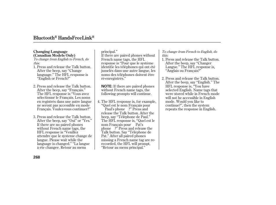 Bluetooth handsfreelink | Acura 2009 RDX User Manual | Page 274 / 434