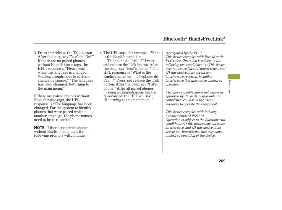 Bluetooth handsfreelink | Acura 2009 RDX User Manual | Page 275 / 434