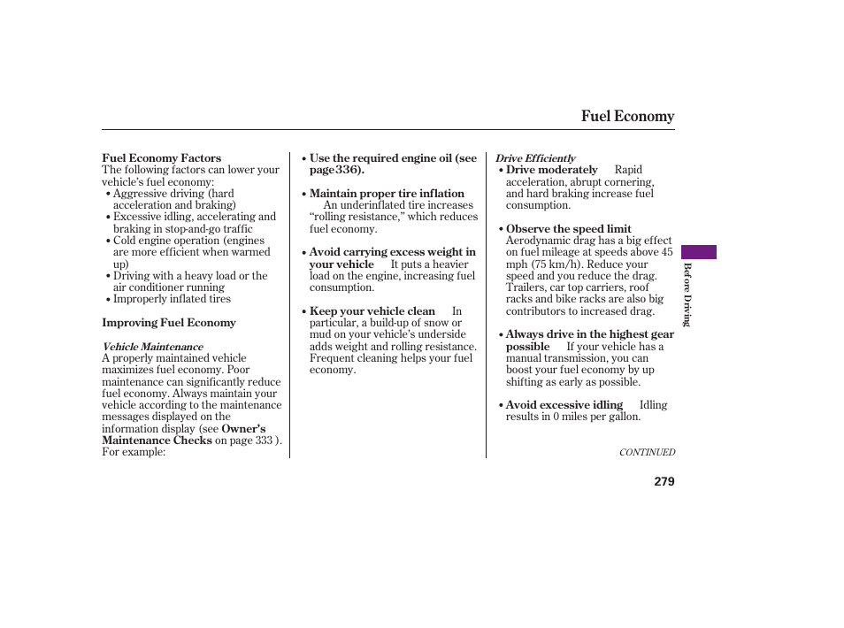 Fuel economy | Acura 2009 RDX User Manual | Page 285 / 434