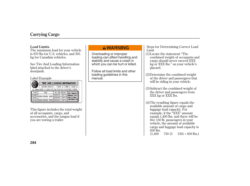 Carrying cargo | Acura 2009 RDX User Manual | Page 290 / 434