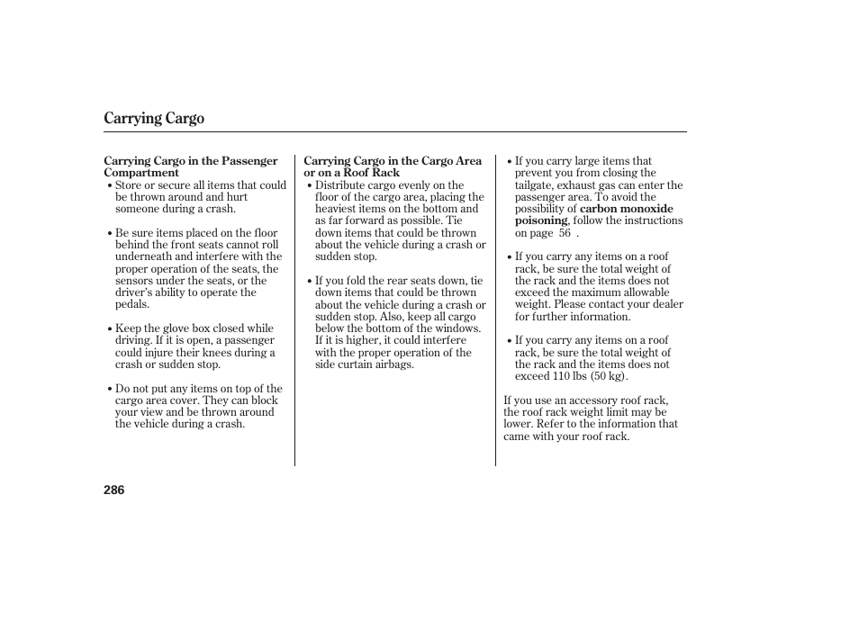 Carrying cargo | Acura 2009 RDX User Manual | Page 292 / 434