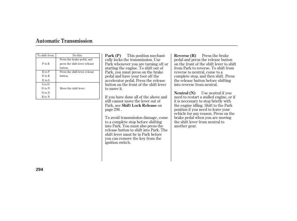 Automatic transmission | Acura 2009 RDX User Manual | Page 300 / 434