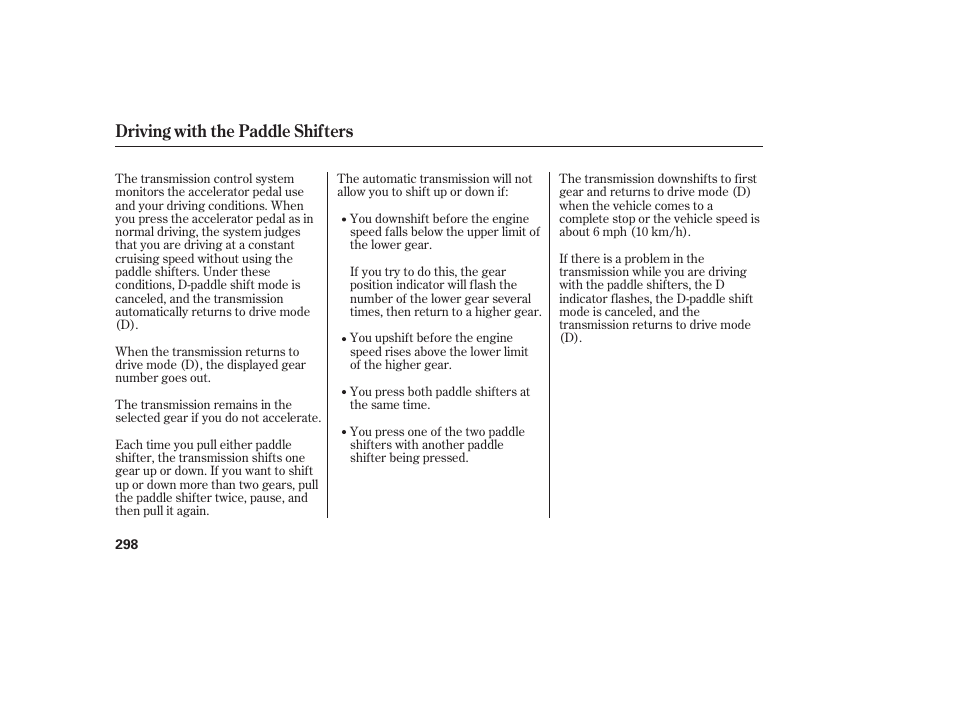 Driving with the paddle shifters | Acura 2009 RDX User Manual | Page 304 / 434