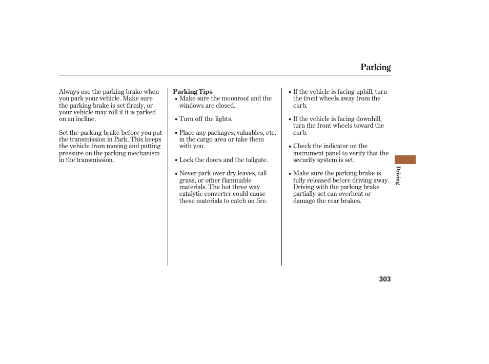 Parking | Acura 2009 RDX User Manual | Page 309 / 434