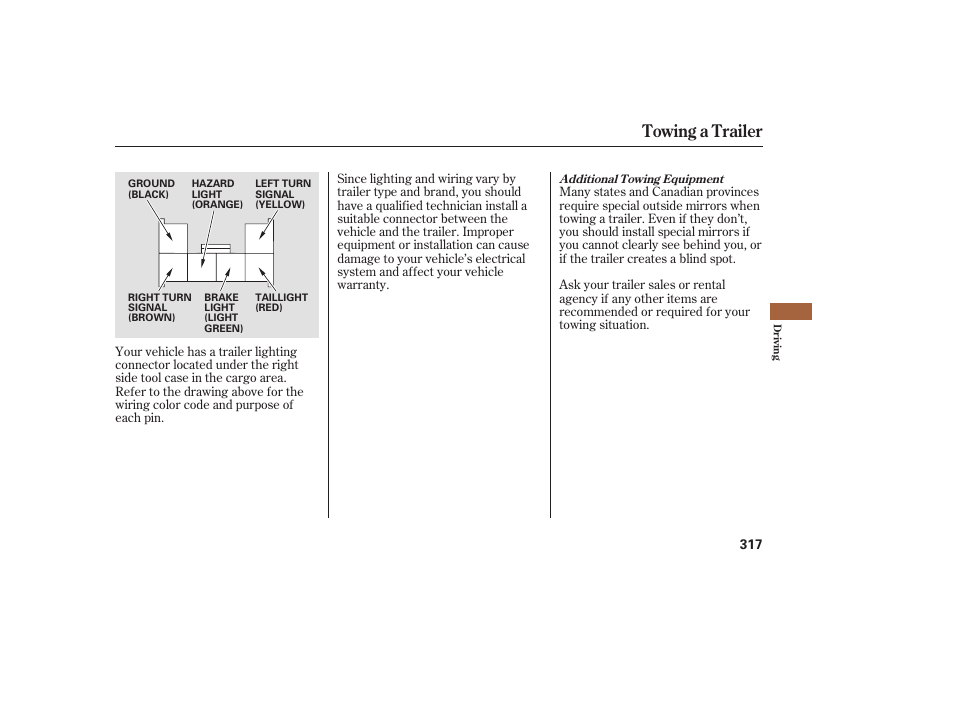 Towing a trailer | Acura 2009 RDX User Manual | Page 323 / 434