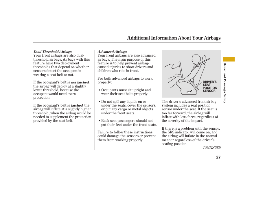 Additional information about your airbags | Acura 2009 RDX User Manual | Page 33 / 434