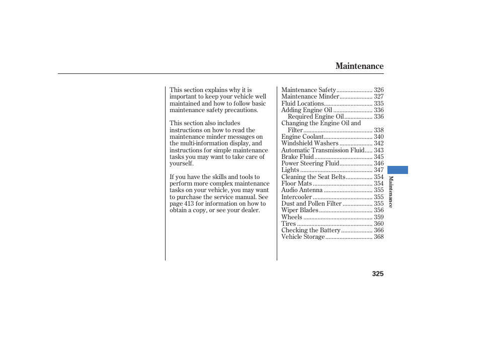 Maintenance | Acura 2009 RDX User Manual | Page 331 / 434