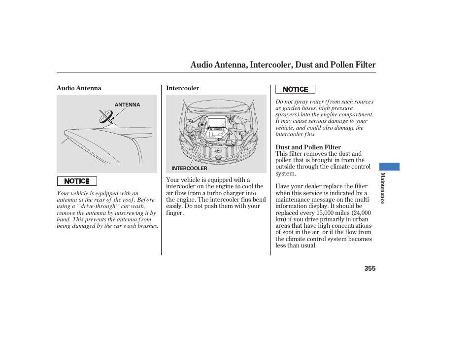 Audio antenna, intercooler, dust and pollen filter | Acura 2009 RDX User Manual | Page 361 / 434