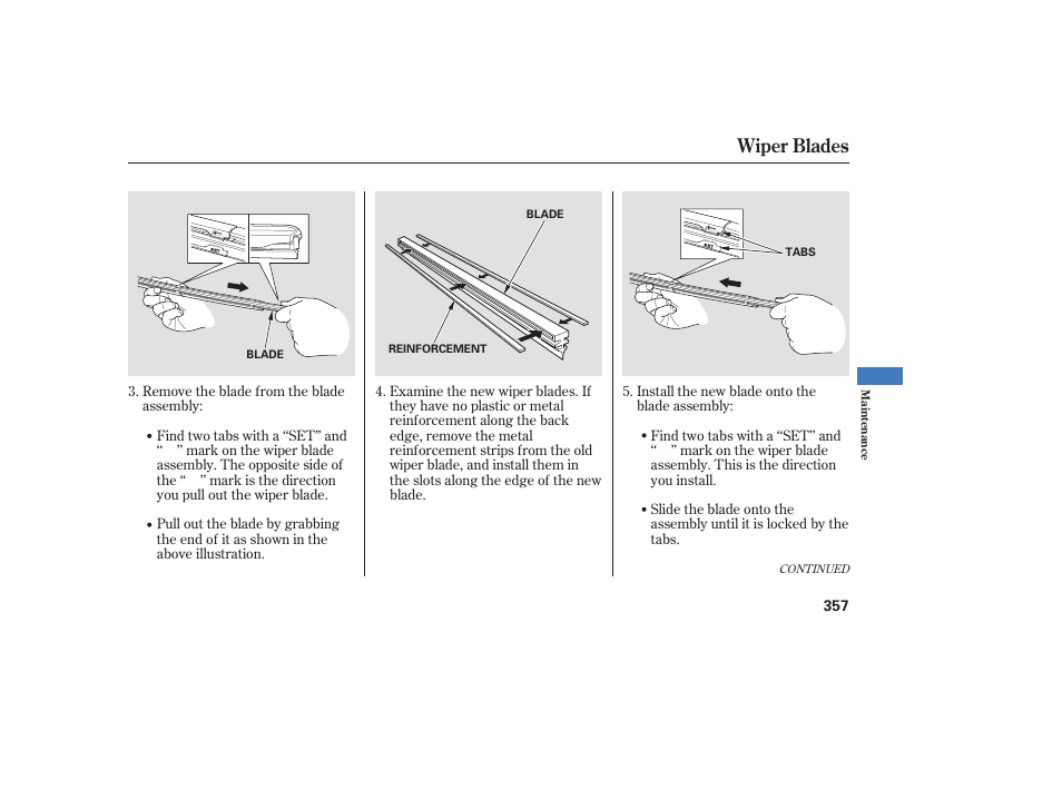 Wiper blades | Acura 2009 RDX User Manual | Page 363 / 434
