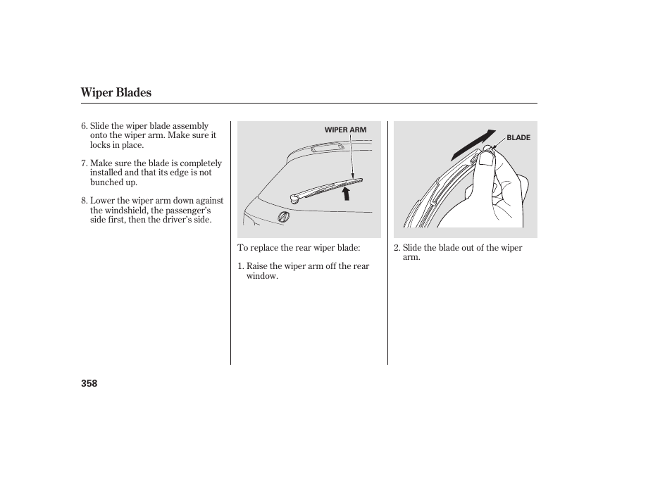 Wiper blades | Acura 2009 RDX User Manual | Page 364 / 434