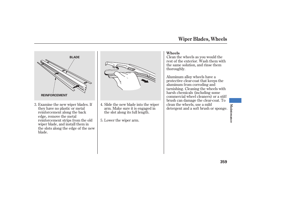 Wiper blades, wheels | Acura 2009 RDX User Manual | Page 365 / 434