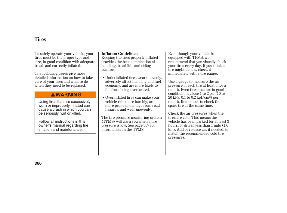 Tires | Acura 2009 RDX User Manual | Page 366 / 434