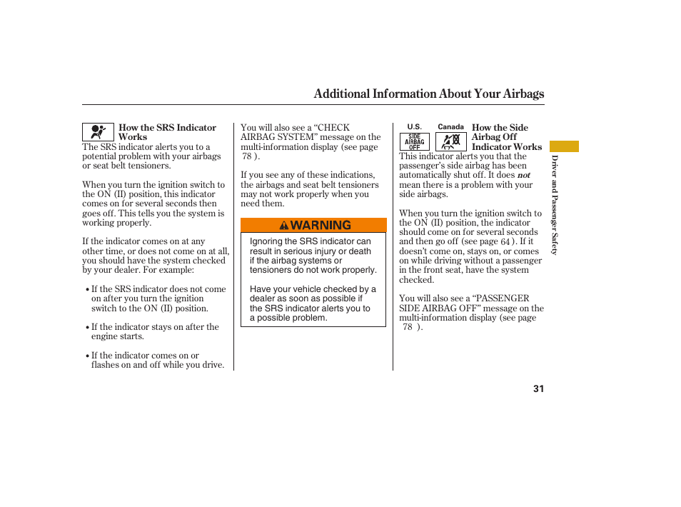 Additional information about your airbags | Acura 2009 RDX User Manual | Page 37 / 434