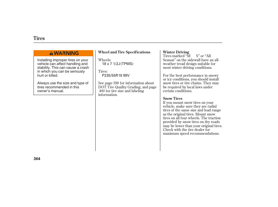 Tires | Acura 2009 RDX User Manual | Page 370 / 434