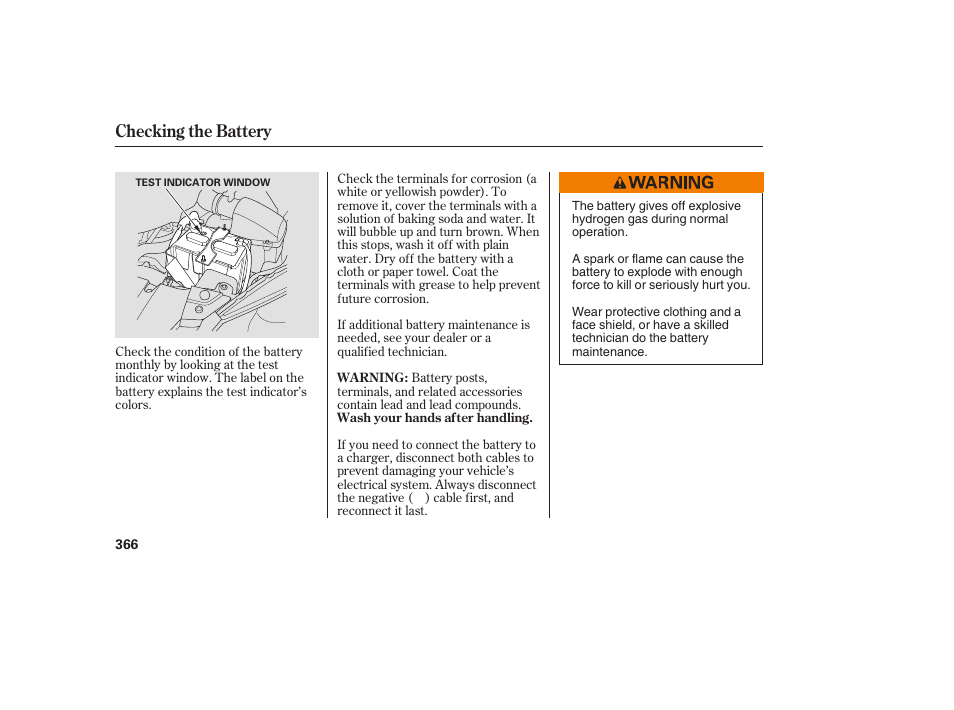 Checking the battery | Acura 2009 RDX User Manual | Page 372 / 434