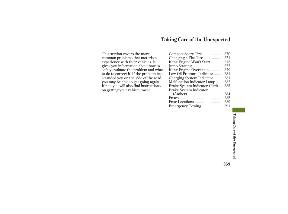 Taking care of the unexpected | Acura 2009 RDX User Manual | Page 375 / 434