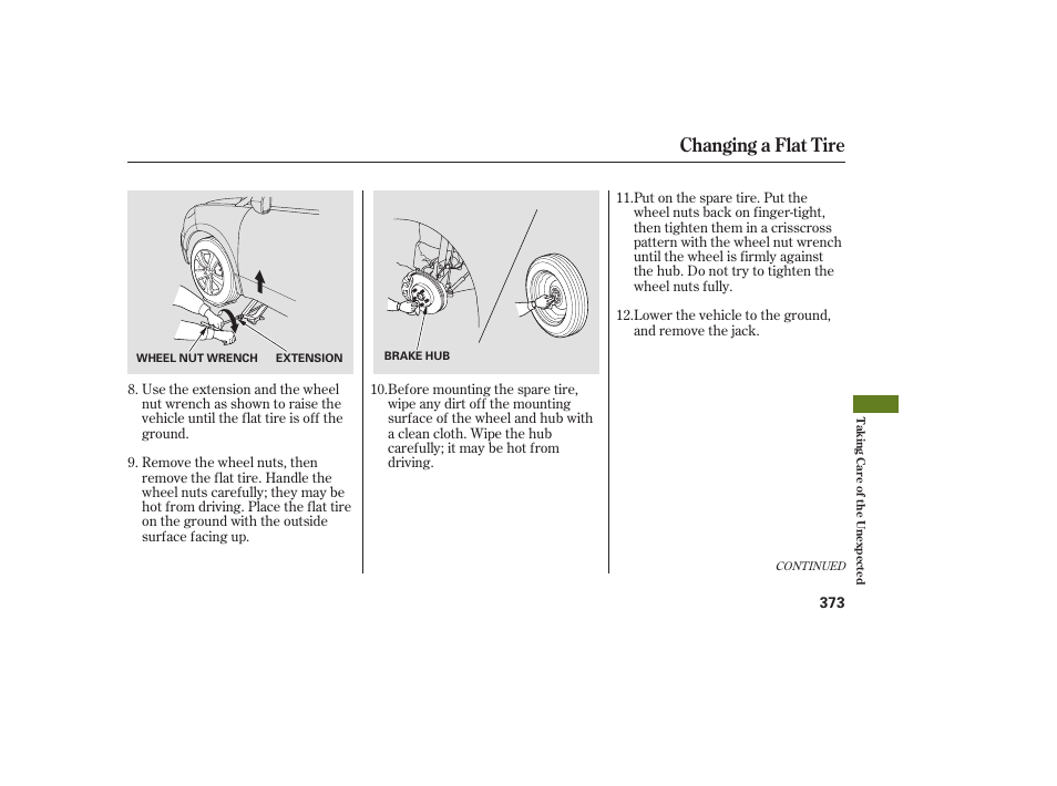 Changing a flat tire | Acura 2009 RDX User Manual | Page 379 / 434