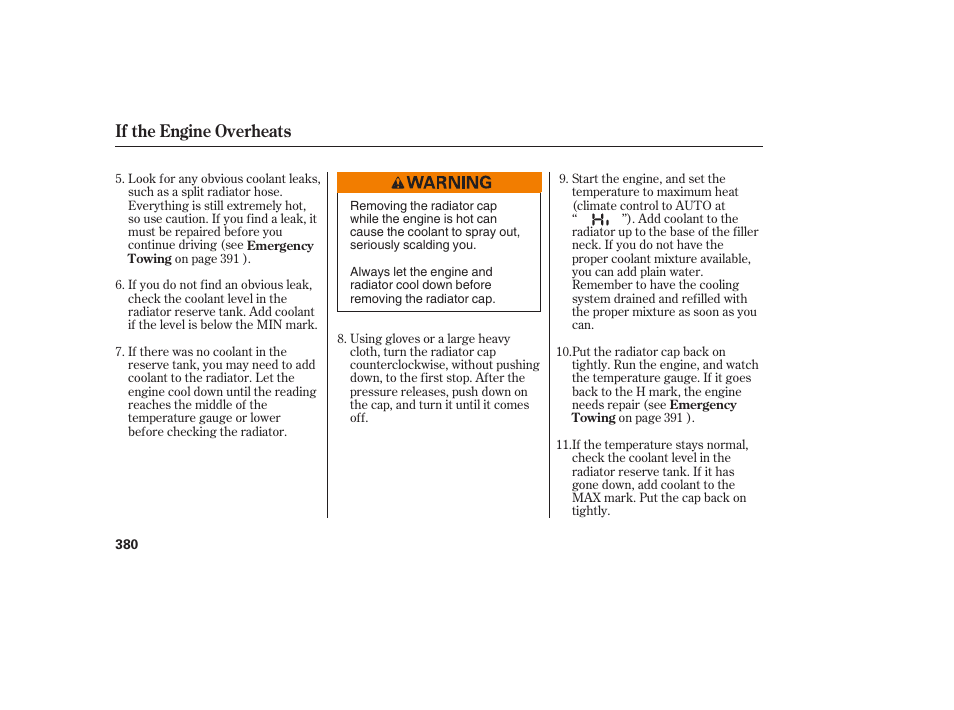 If the engine overheats | Acura 2009 RDX User Manual | Page 386 / 434