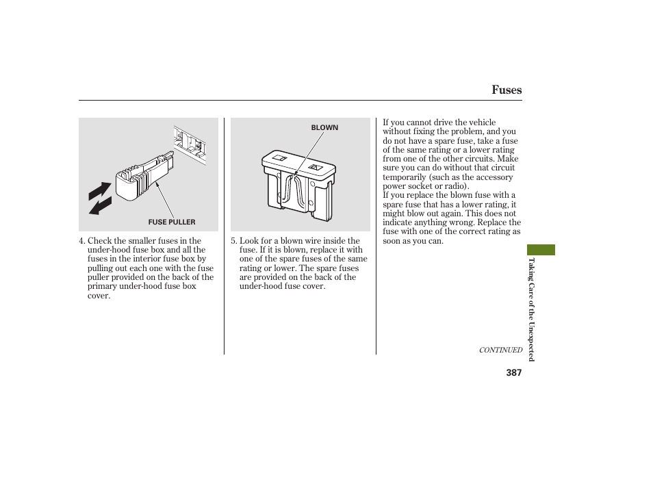 Fuses | Acura 2009 RDX User Manual | Page 393 / 434
