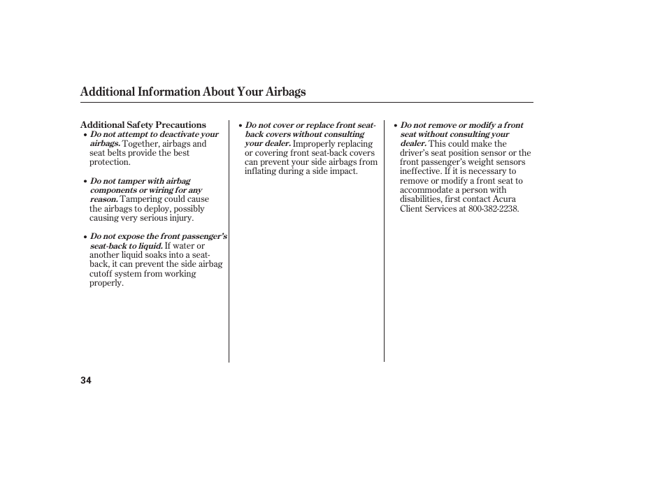 Additional information about your airbags | Acura 2009 RDX User Manual | Page 40 / 434