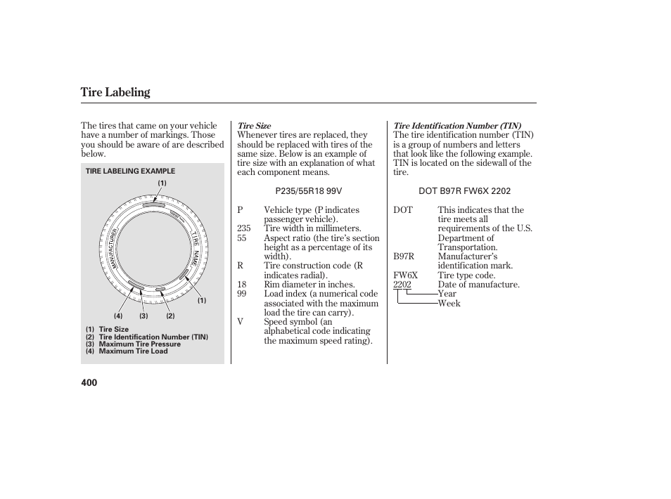Tire labeling | Acura 2009 RDX User Manual | Page 406 / 434