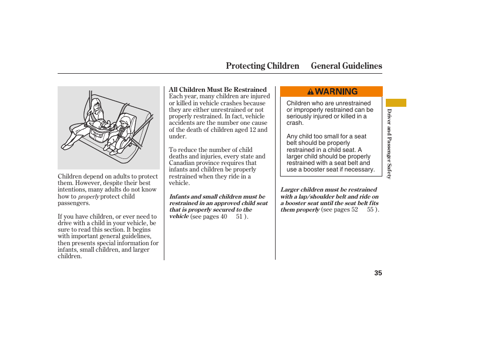 Protecting children general guidelines | Acura 2009 RDX User Manual | Page 41 / 434