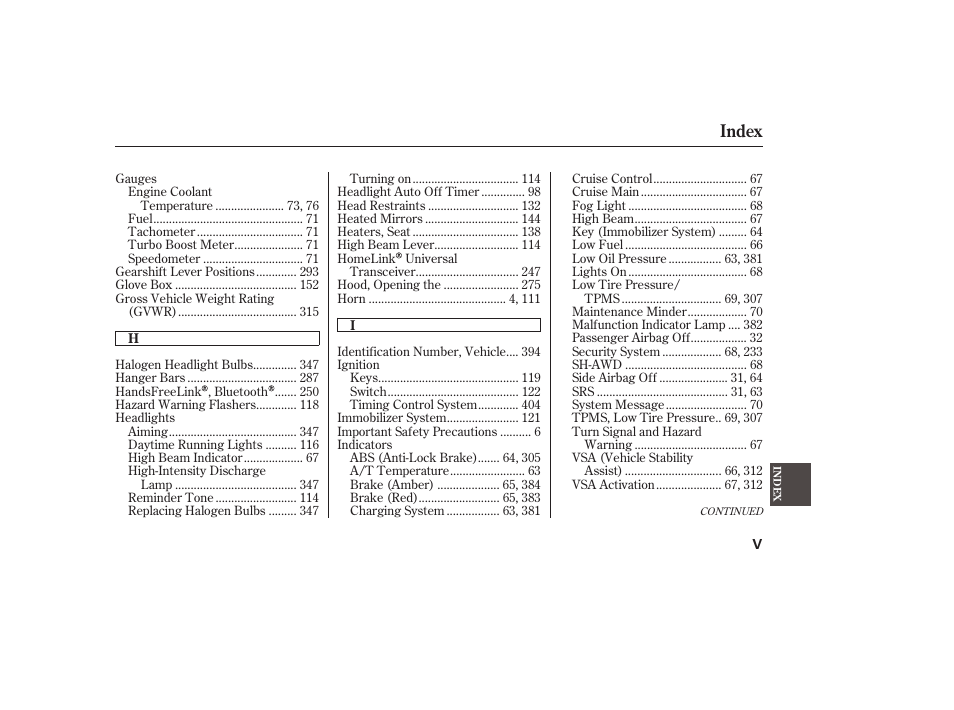 Index | Acura 2009 RDX User Manual | Page 425 / 434