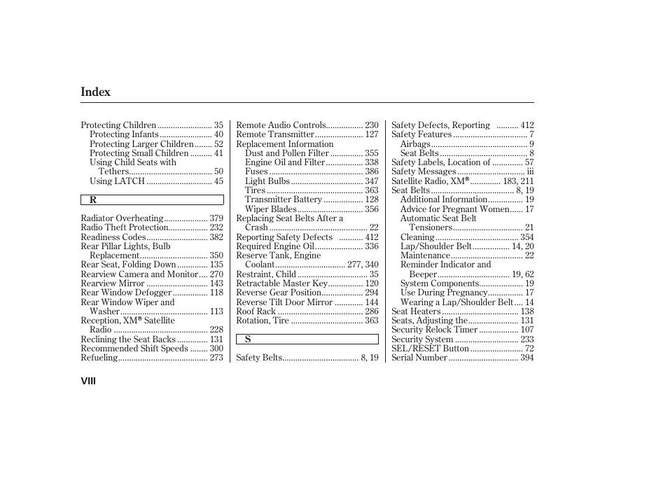 Index | Acura 2009 RDX User Manual | Page 428 / 434